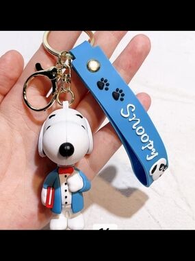 Snoopy Blue Silicone Keychain Card Holder Charm